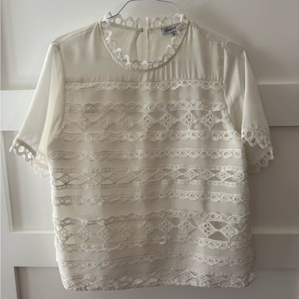 Vintage Lucy Avenue lace striped blouse size xl